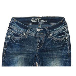 Distressed Wall Flower Womens Jeans Size 3 (28x27) Stretch With Slight Flare